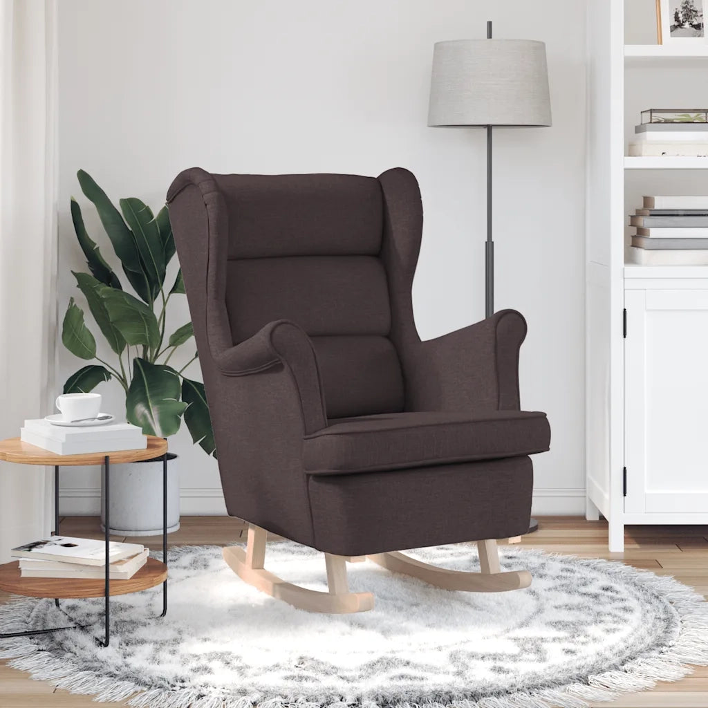 Poltrona | Sedia a Dondolo Marrone Scuro 74x90x102 cm in Tessuto