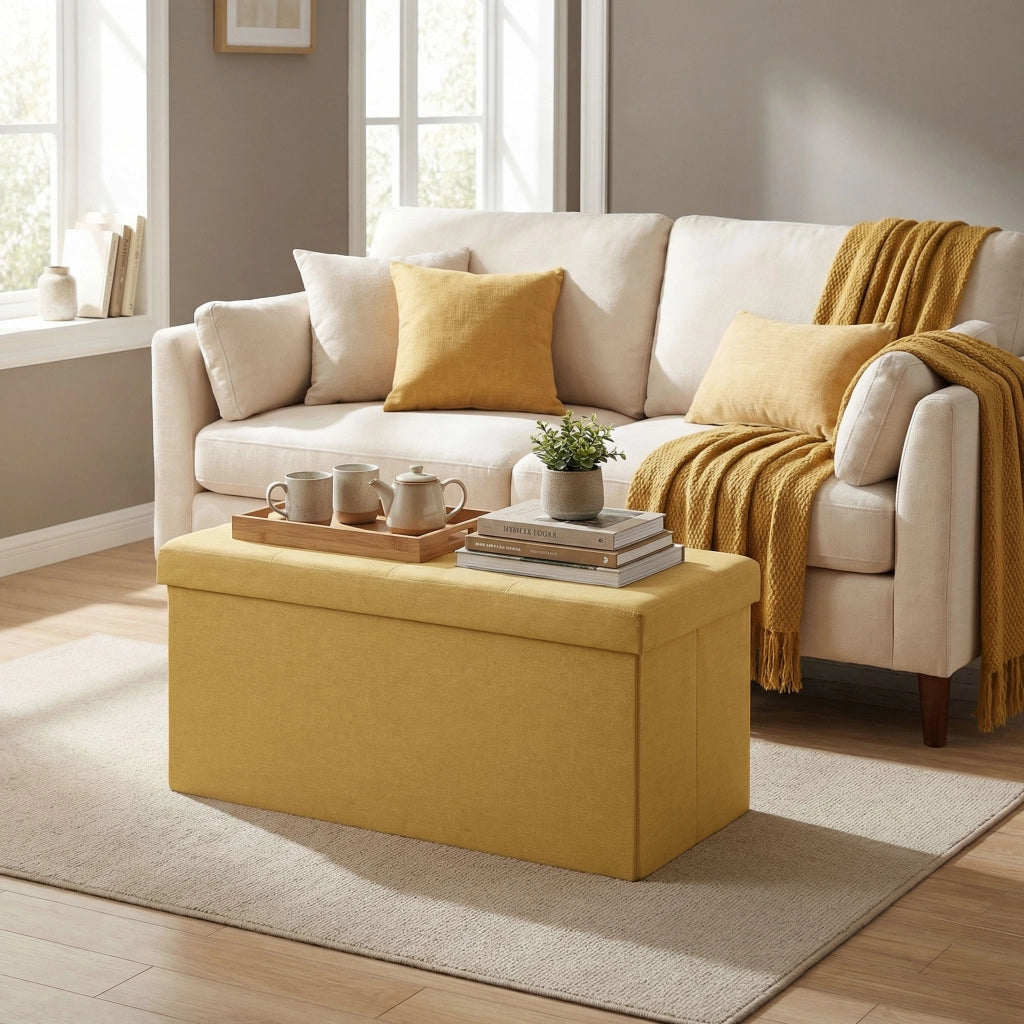 Puff con Contenitore ¨C Minimal ¨C 76x38x38 cm, Tessuto, Giallo