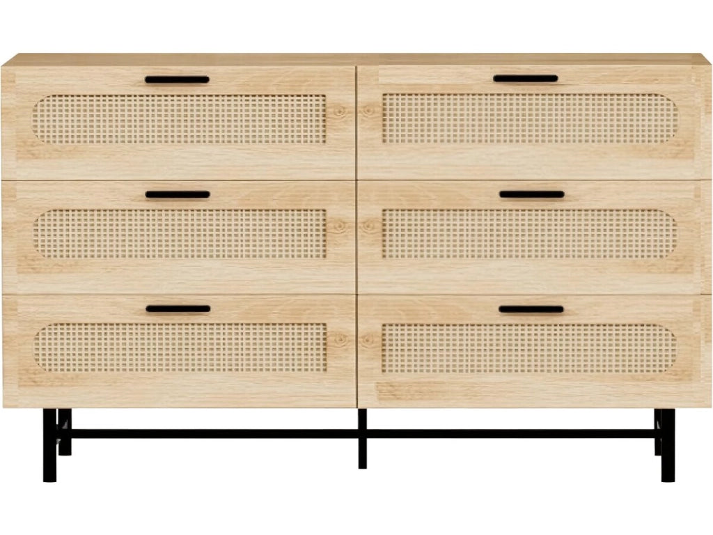 Cassettiera "Harrison" in legno e giunco ??- 120 x 40 x 75 cm - Beige