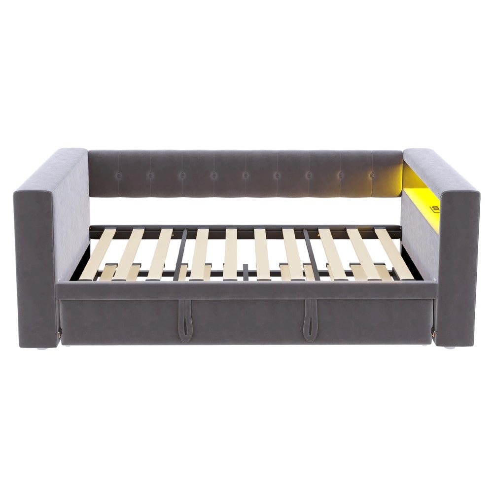 Letto Imbottito con LED e Contenitore ¨C Xylo ¨C Grigio Scuro, 90x190 / 180x190