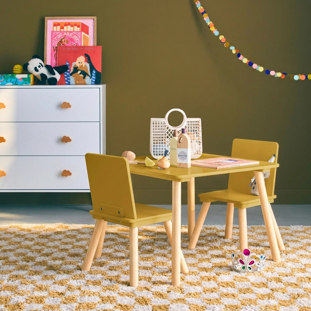 Tavolo per bambini con 2 sedie, giallo