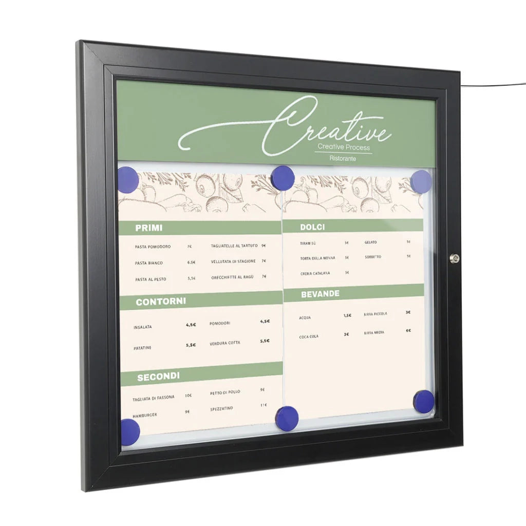 Bacheca per esterni porta Menu nera - 2 x A4 LED