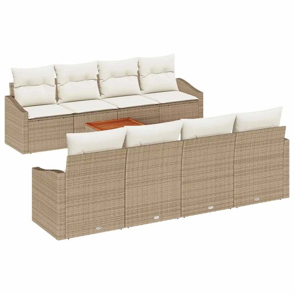 Set Divano da Giardino con cuscino 9 pcs Beige polyrattan