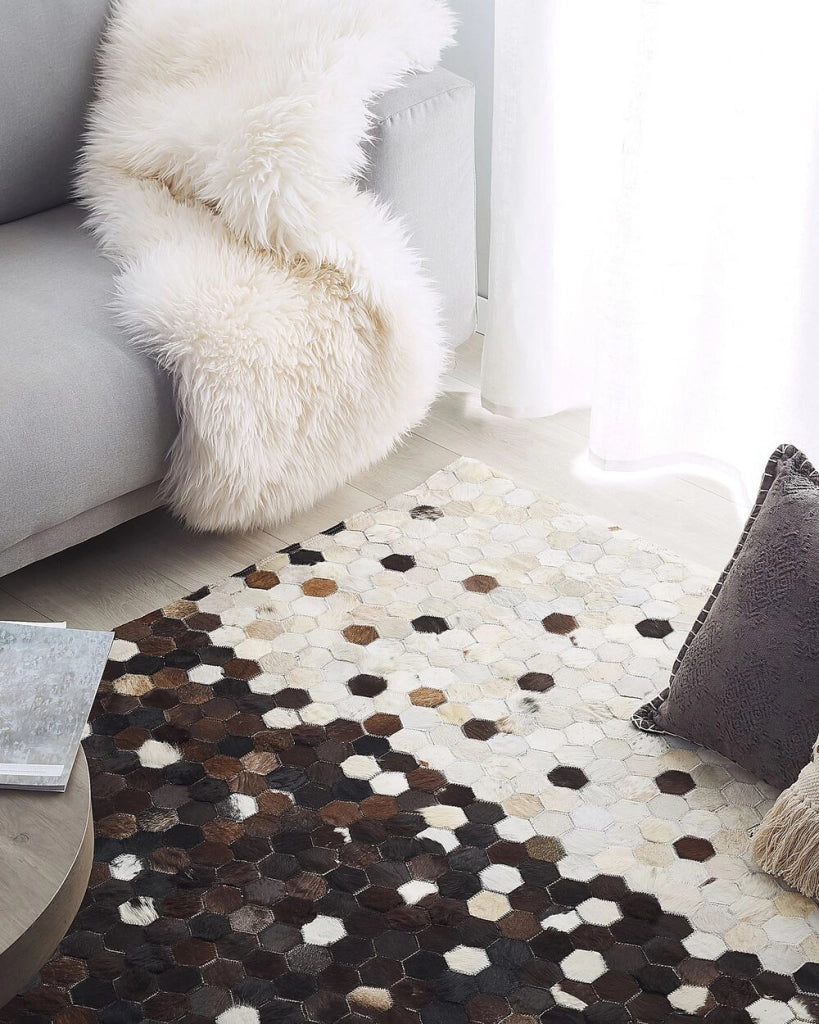 Tappeto tappetino Marrone con Pelle Beige 160 x 230 cm Patchwork Rustico
