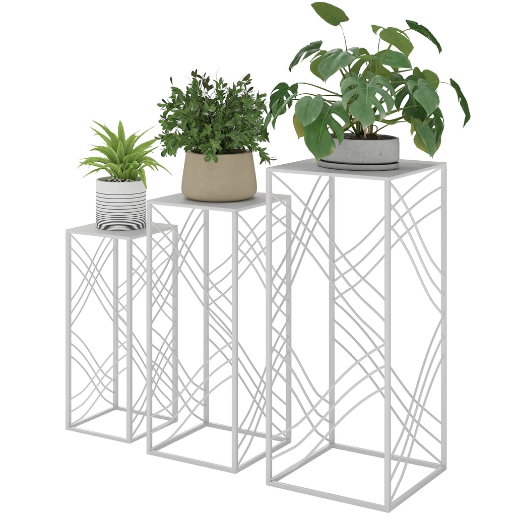 Set 3 Ripiani Piante ¨C Minimal ¨C Stapelbar in Metallo Bianco 50x60x70 cm