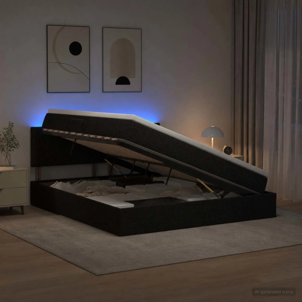 Letto con contenitore LED e materasso Nero 160 x 200 cm Tessuto 3459137