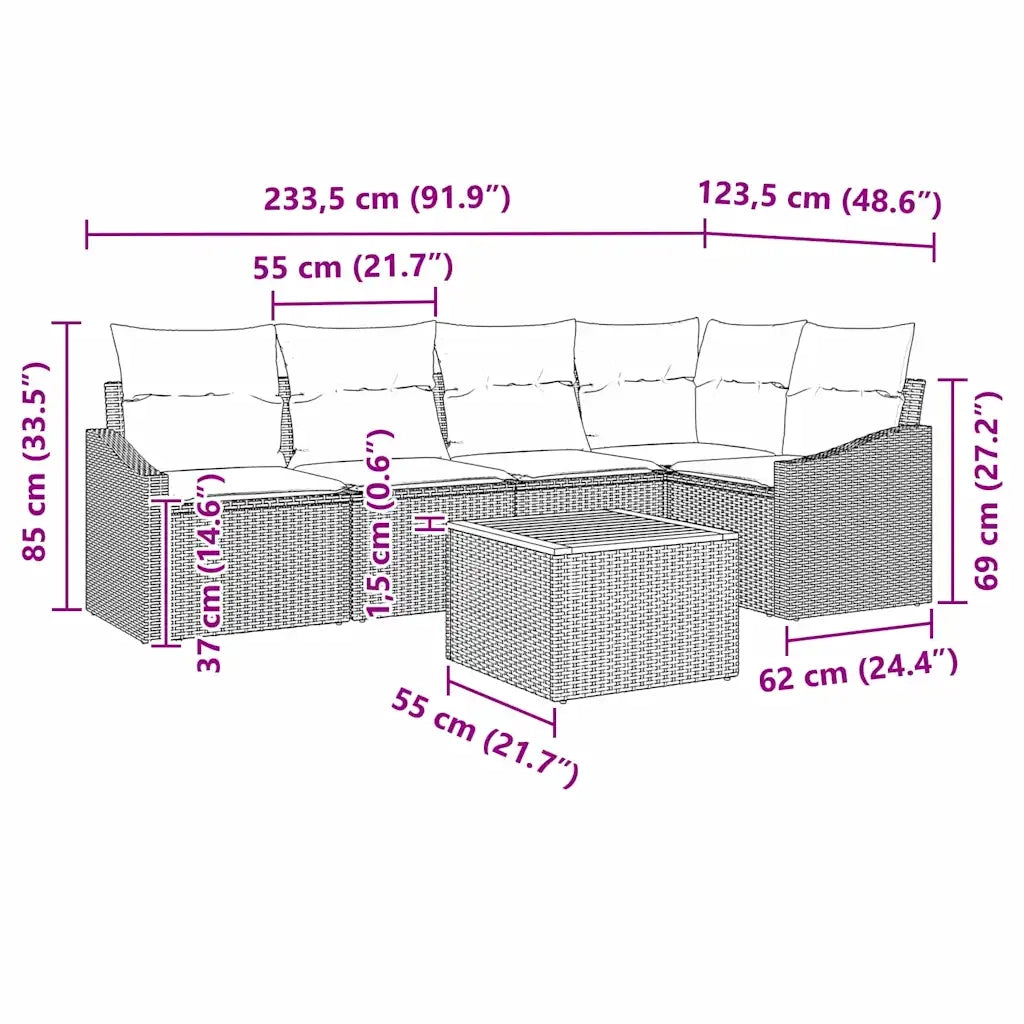 Set Divano da Giardino con cuscino 6 pcs Nero polyrattan 3347835