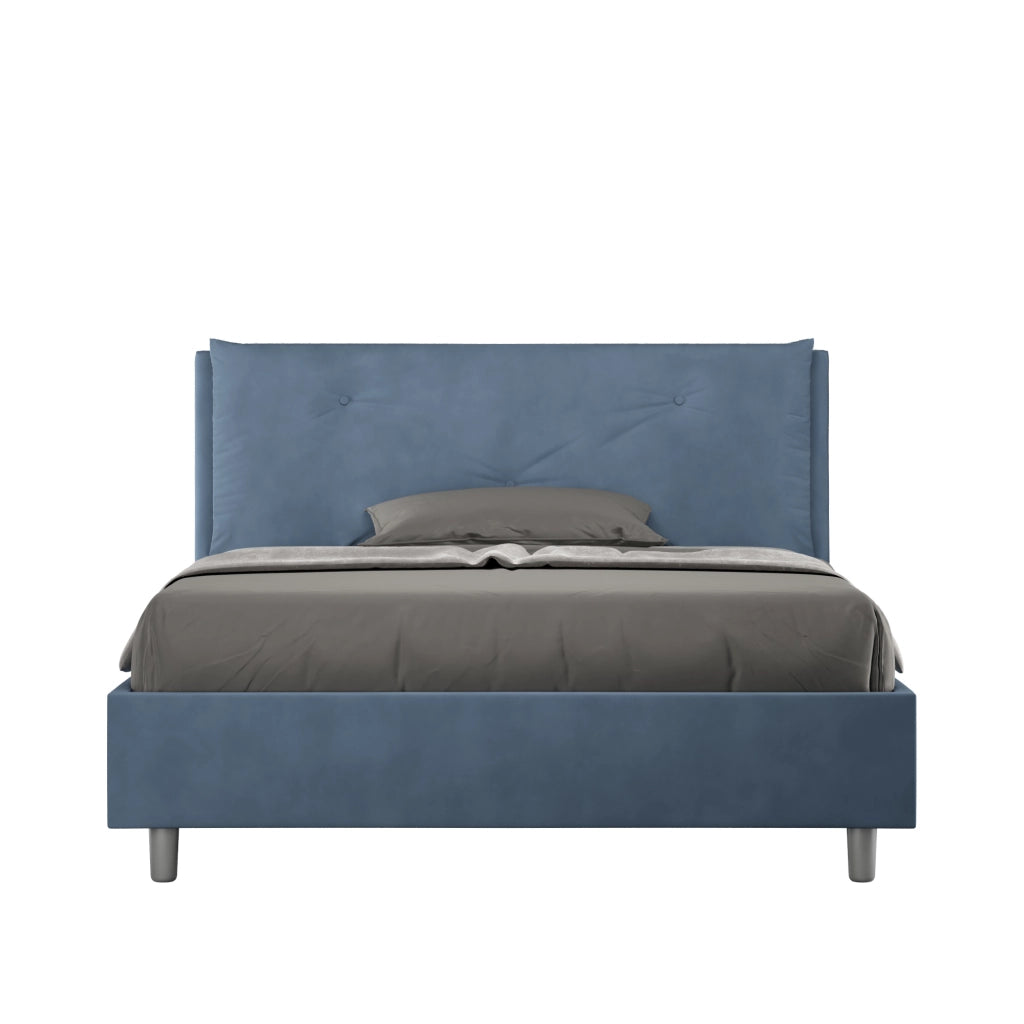BS COM Letto matrimoniale francese contenitore imbottito 140x210 microfibra blu Large