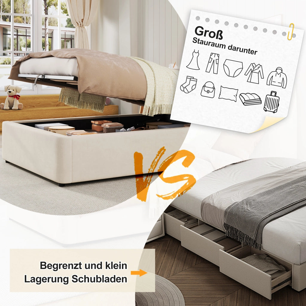 letto imbottito velluto beige 90 x 200 cm