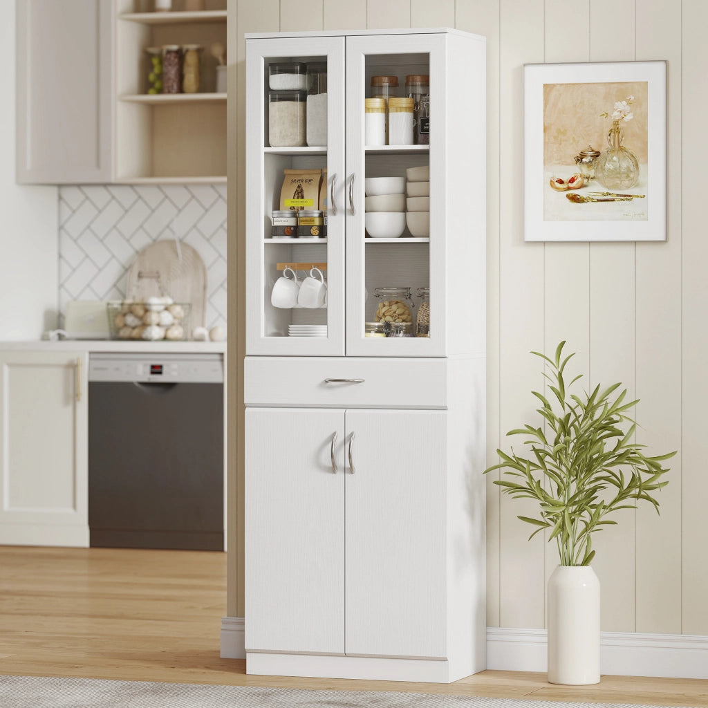 Credenza Cucina con Ante in Vetro e Cassetti ¨C Minimal ¨C Bianco 60x35x180 cm