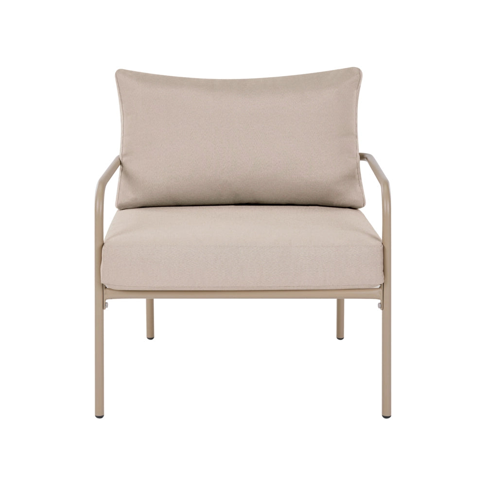 Set da giardino a 4 posti con struttura in acciaio e cuscini sfoderabili beige chiaro stile moderno