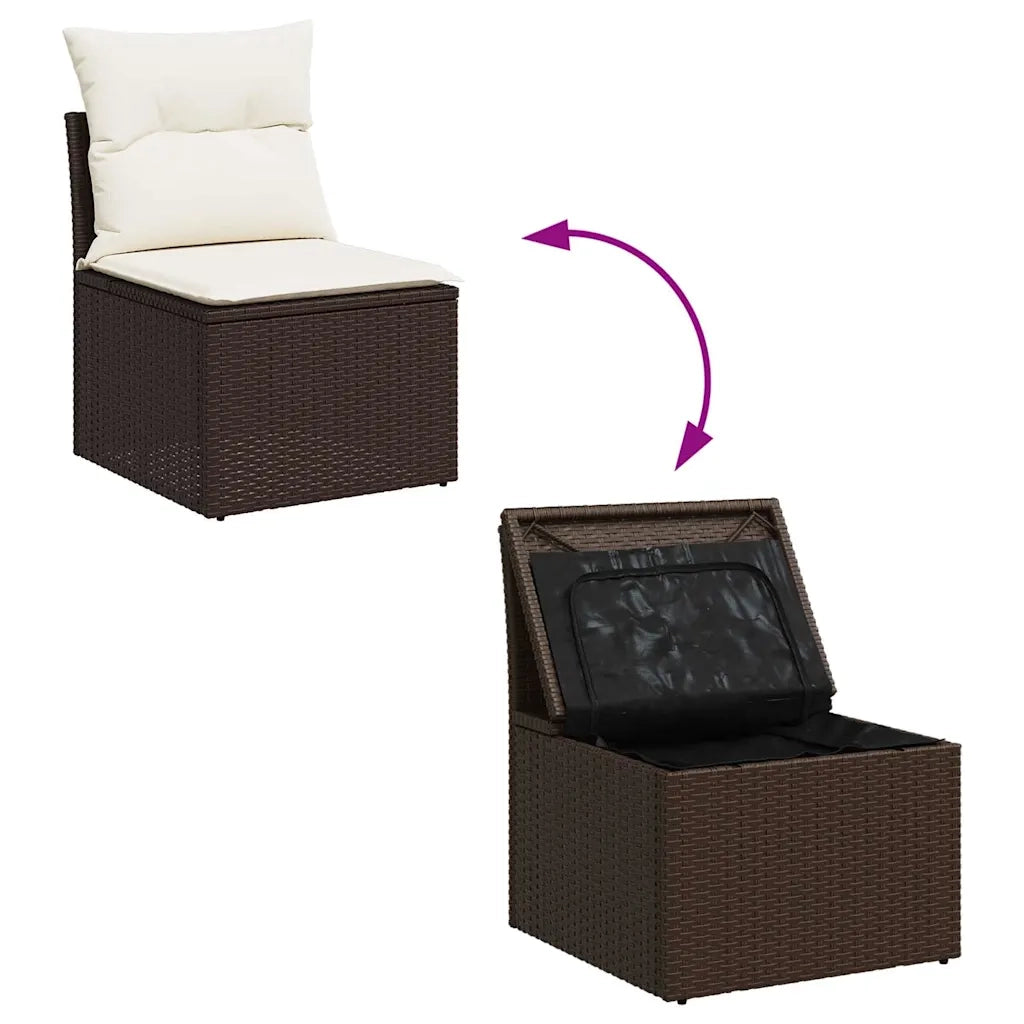 Sedia Giardino Senza Braccioli con Cuscini Polyrattan Marrone 366215