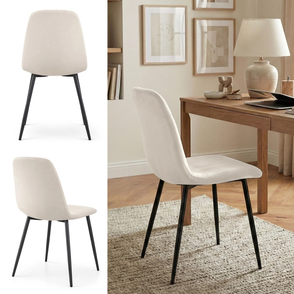 Sedia in velluto trapuntata LUMO Beige gambe nere