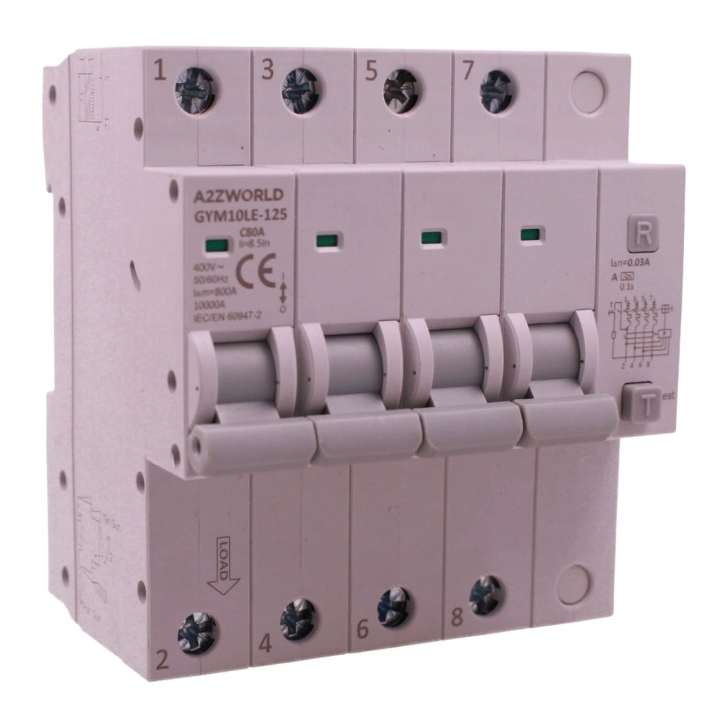 RCBO Interruttore Magnetotermico Differenziale Tipo A Curva C 4P Veri 5M 10kA 30mA, AC 400V IP20, GYM10LE-125, Disponibili 63A 80A 100A (C80A)