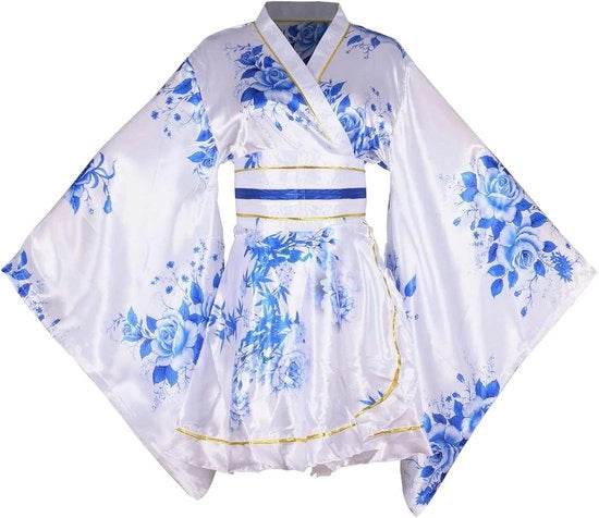 Kimono corto sexy con stampa Yukata giapponese - Fiore - Cintura obi - Costumes di Halloween cosplay