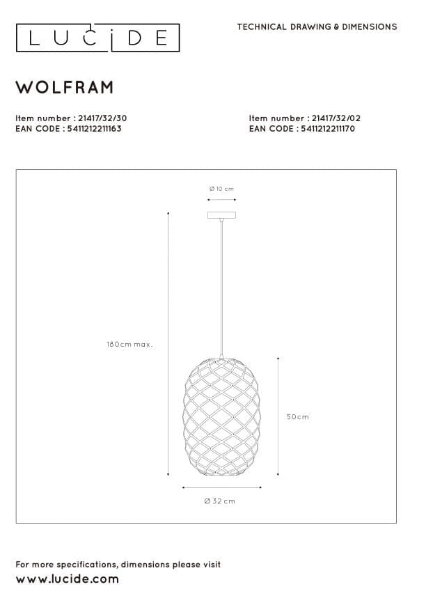 Lampada a sospensione Lucide Wolfram nera Ø32 E27 60W