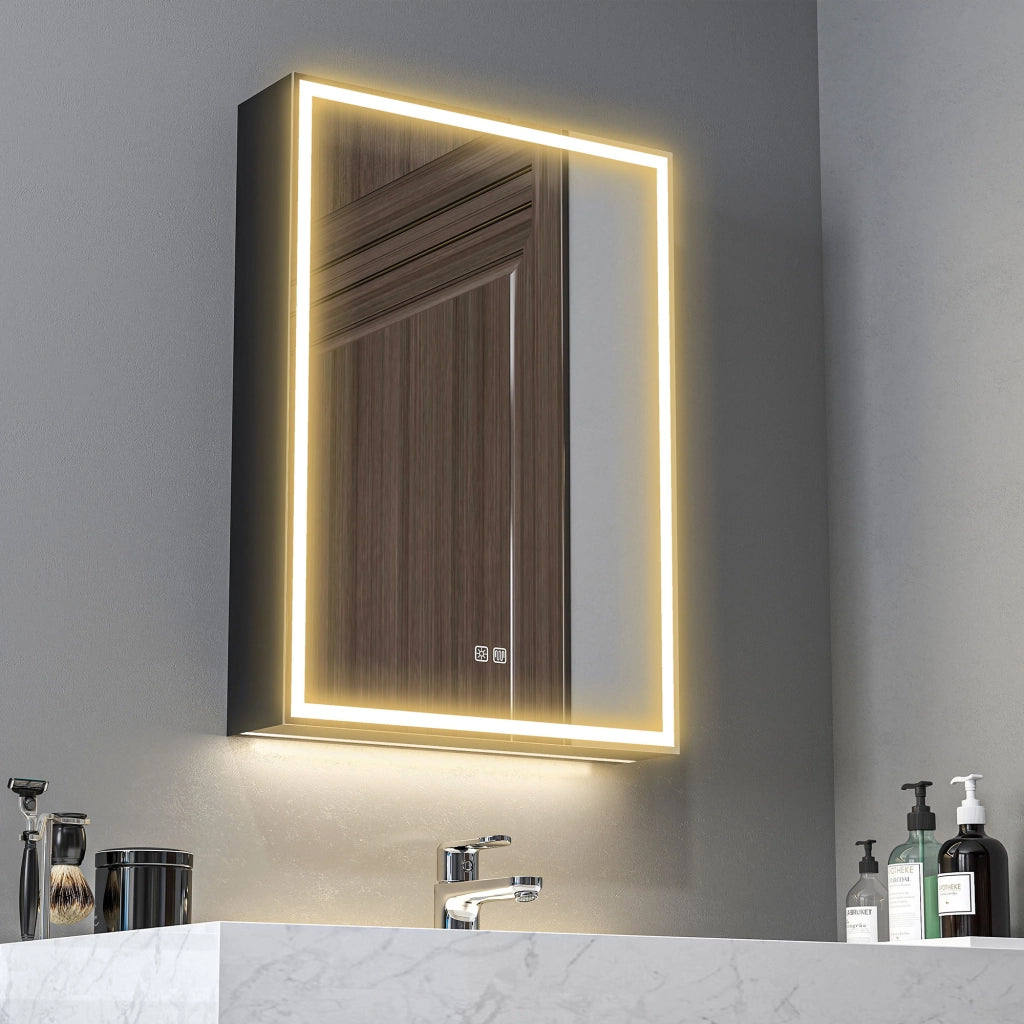 Armadietto Bagno con Specchio e Luci LED ¨C Minimal ¨C Nero