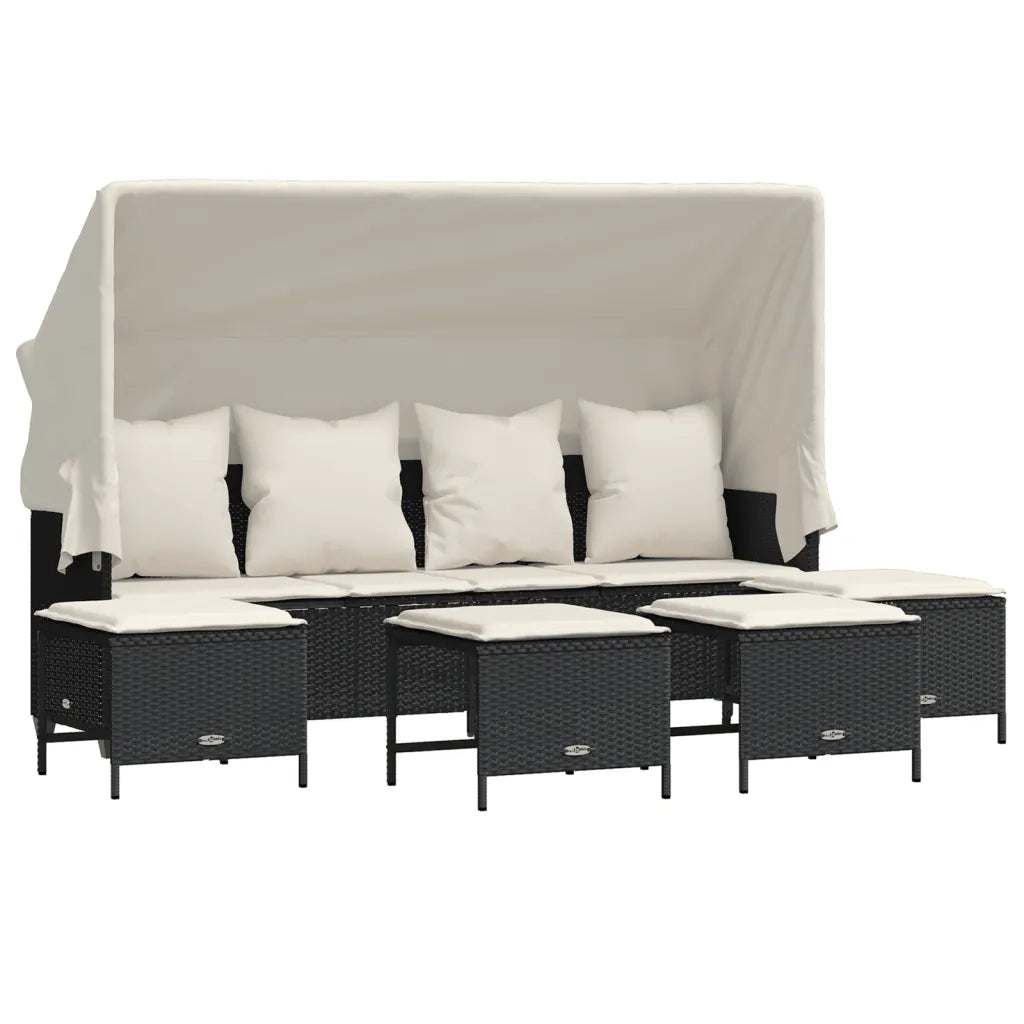 Set Divani da Giardino 5 pz | Set Salotto da Giardino con Cuscini in Polyrattan Nero
