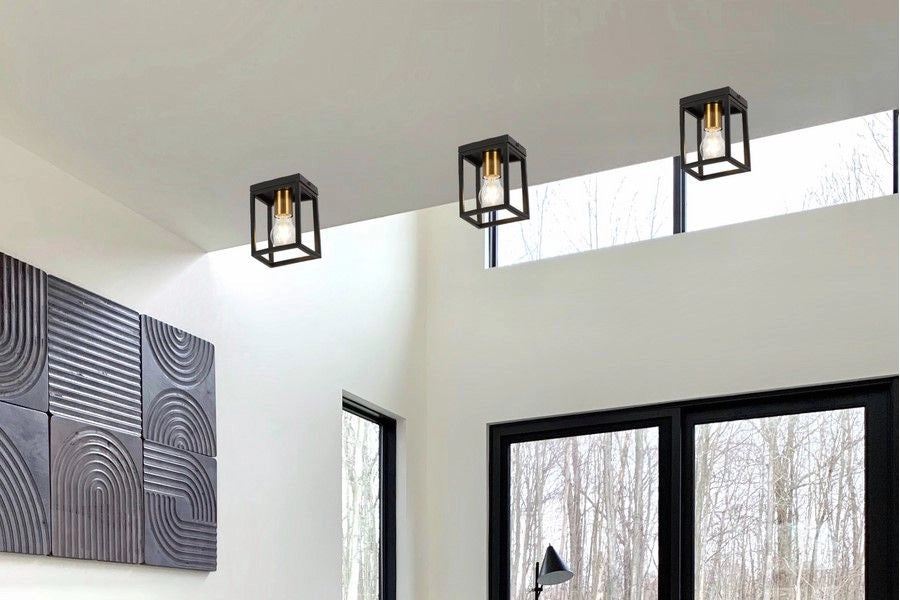 Plafoniera industriale nera ottone Cage Reality E27 40W