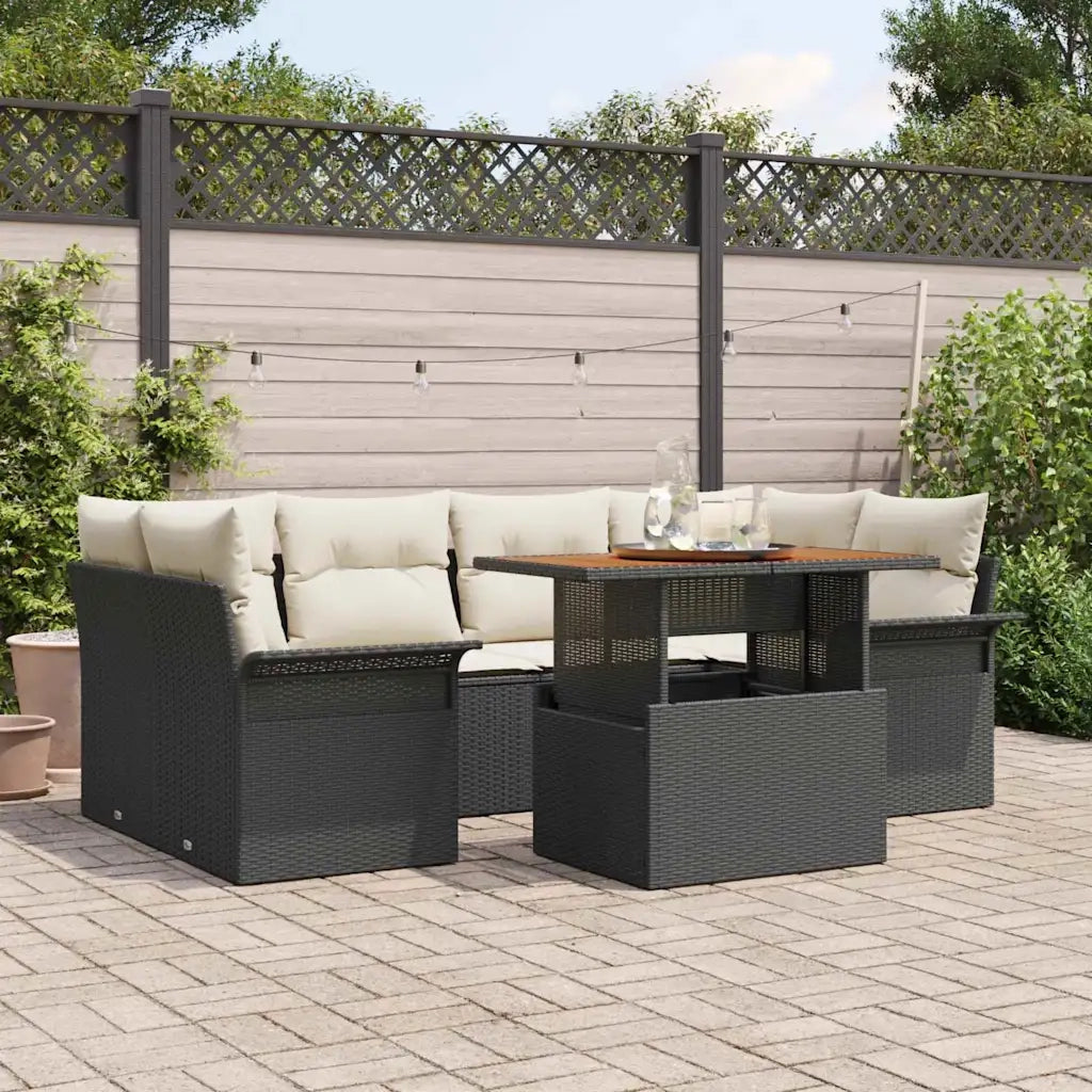 Set Divano da Giardino con archiviazione 7 pcs Nero Poly Rattan 3358021