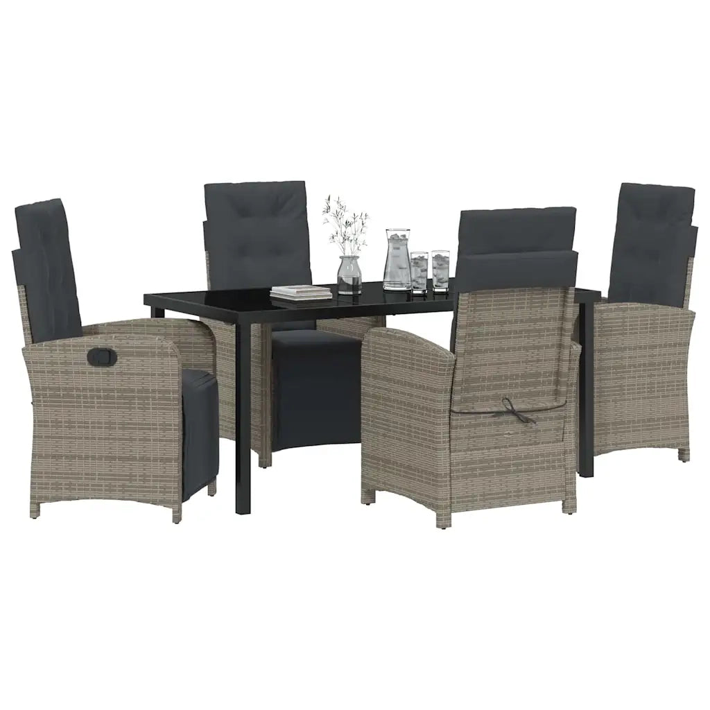 Set da Pranzo per Giardino con cuscino 5 pcs Grigio polyrattan
