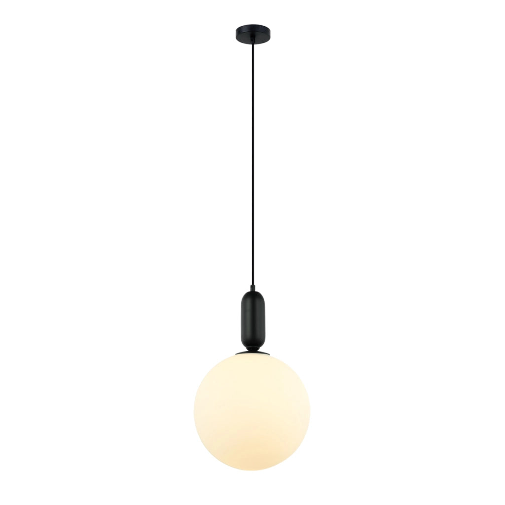 Lampada a sospensione minimal nera globo vetro bianco E27 40W