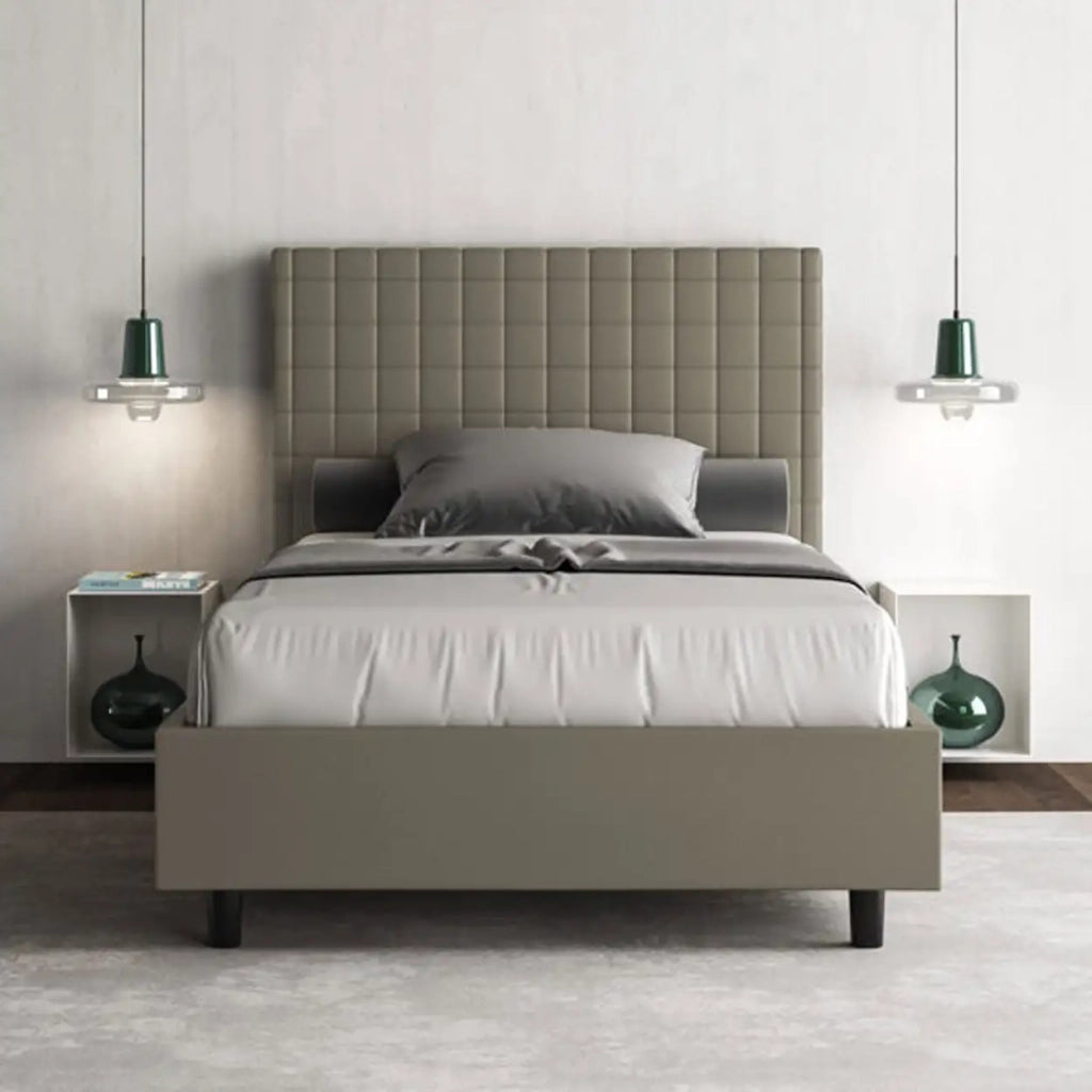 Letto singolo contenitore imbottito 100x190 similpelle cappuccino Sunny