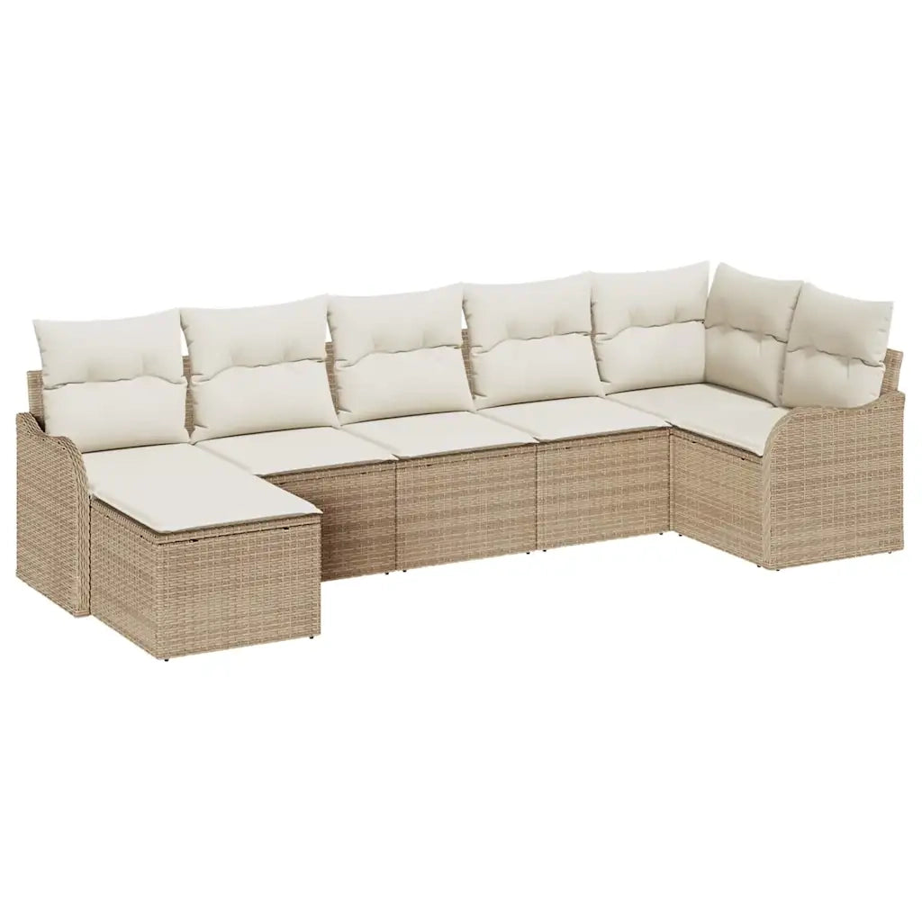 Set Divano da Giardino 7 pcs Beige e bianco Poly Rattan