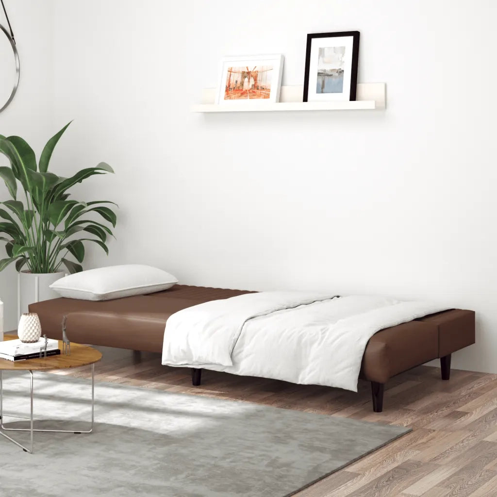 Divano Letto a 2 Posti Marrone in Similpelle 375948