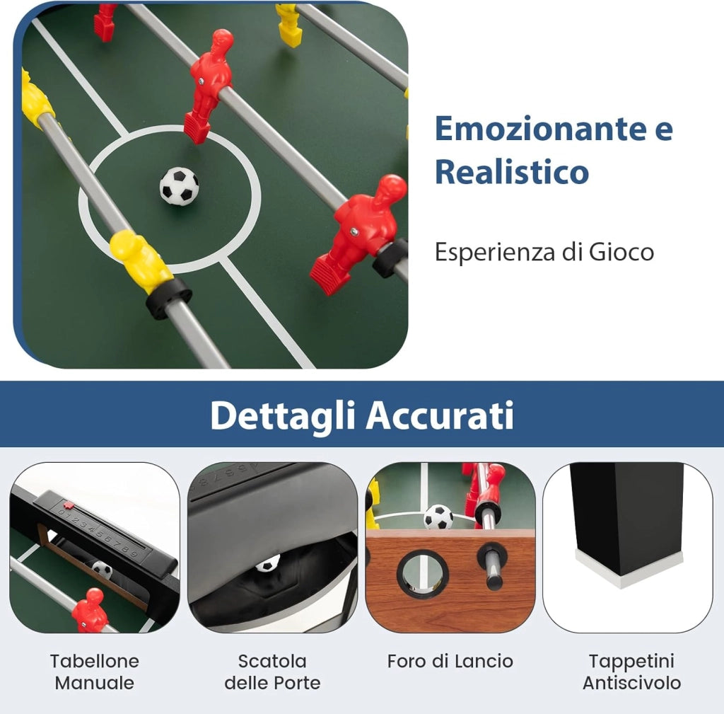 4 in 1 Tavolo Multigioco, Calcio Balilla/Tavolo da Biliardo/Ping Pong/Air Hockey, Calcetto Multigioco Impilabile per Casa Feste Bar, 125x97x83 cm