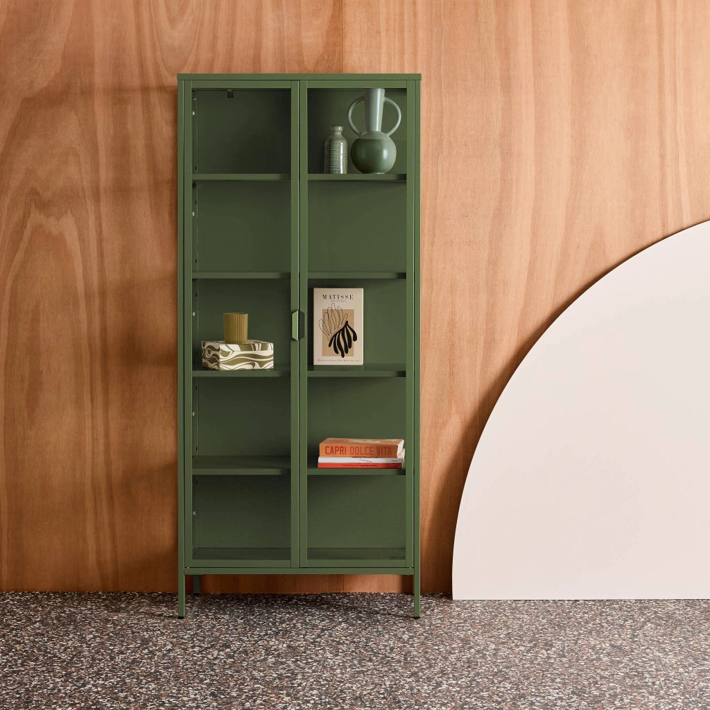 Credenza in acciaio e vetro temperato 2 porte, 180cm, verde