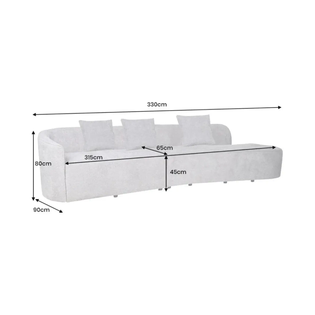 Divano dritto SOREN beige 5 posti – Divano design in tessuto bouclé con forma arrotondata