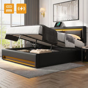 Letto Imbottito con LED e Contenitore ¨C MINIMAL ¨C Nero, 140x190, USB
