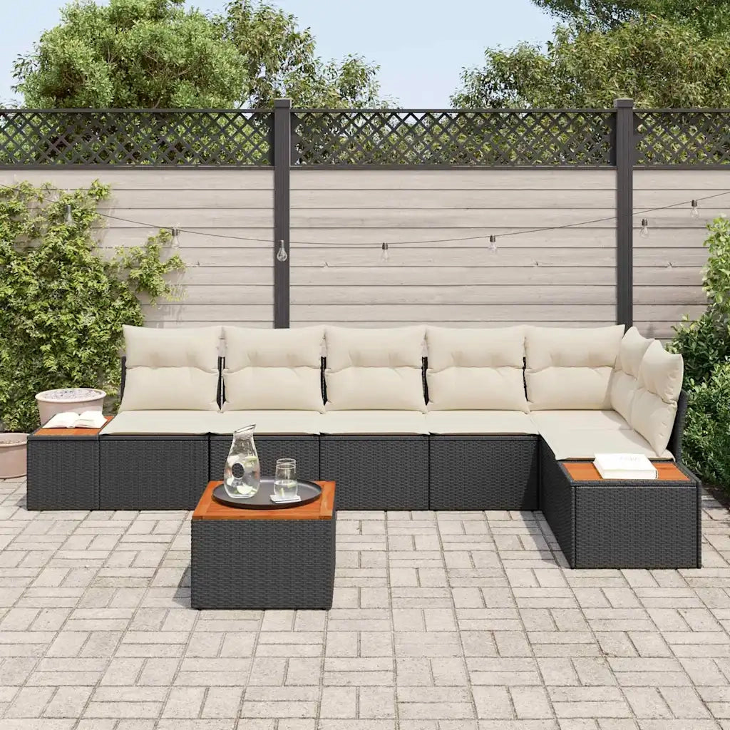 Set Divano da Giardino 6 pcs Nero e Crema Polyrattan 3356767