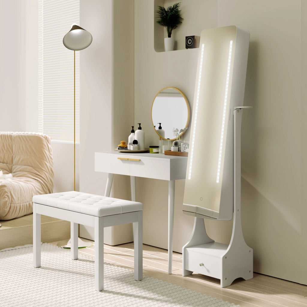 Consolle Trucco con Specchio e 2 Cassetti 80x40x123 cm in Legno Bianco