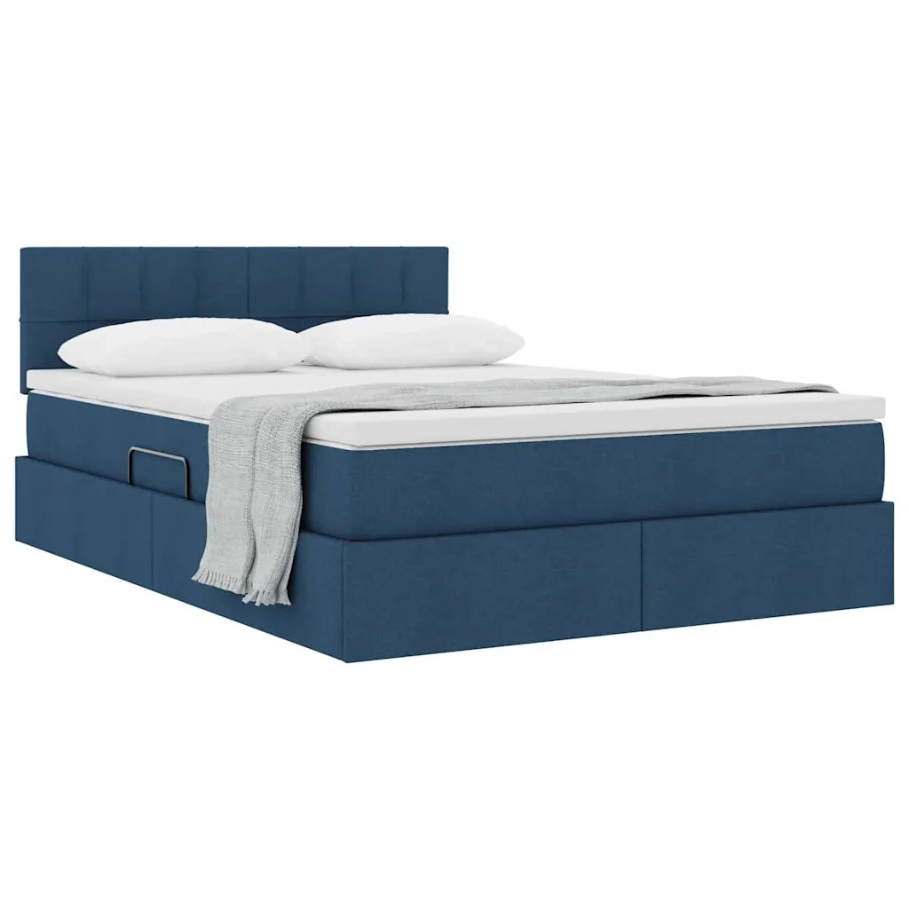 Letto con contenitore e materasso con testiera Blu 120 x 200 cm