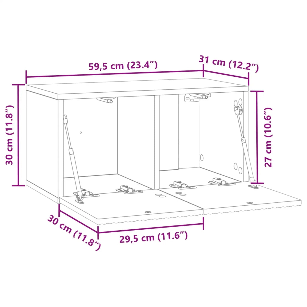 Mobile Porta TV da Muro-Credenza per TV sospesa Rovere Fumo 59,5 x 31 x 30 cm 573290