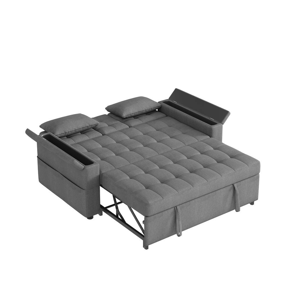 Divano letto 2 posti - Xylo - Schienale regolabile, con ripostiglio, grigio