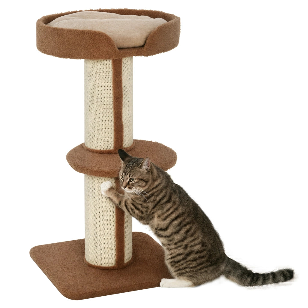 Tiragraffi per gatti con 2 piattaforme e cuscino marrone chiaro ¨C Minimal ¨C marrone chiaro