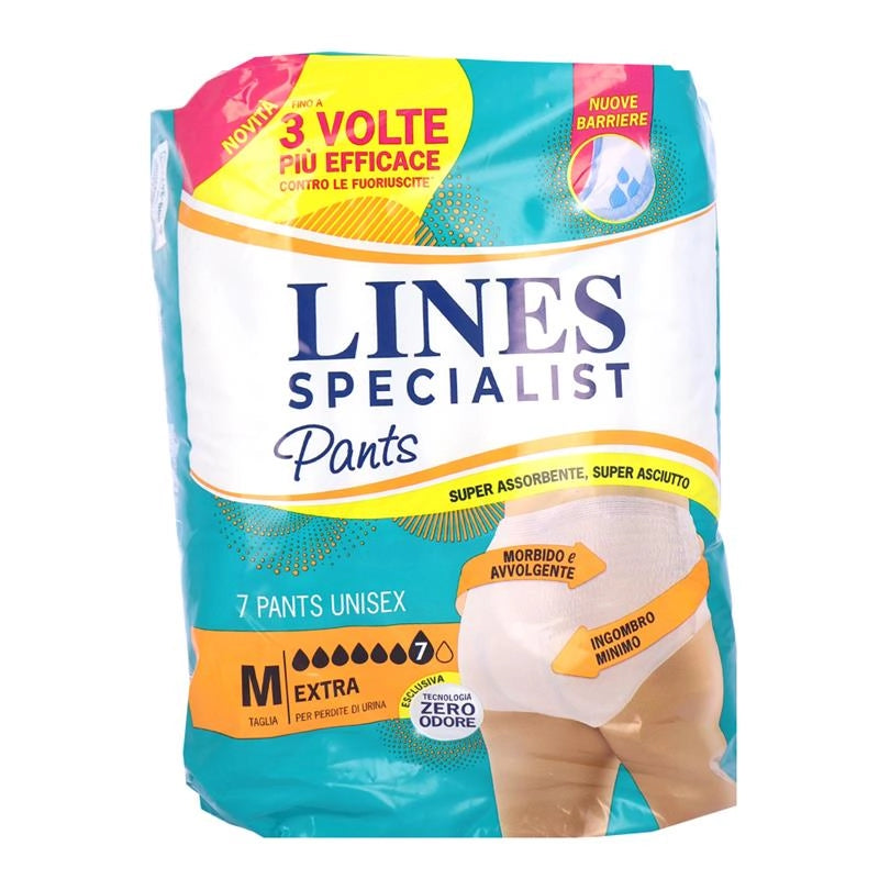 LINES SPECIALIST PANTS MUTANDINE UNISEX "M EXTRA" SUPER ASSORBENTE, SUPER ASCIUTTO FINO A 3 VOLTE PIÙ EFFICACE 7PZ