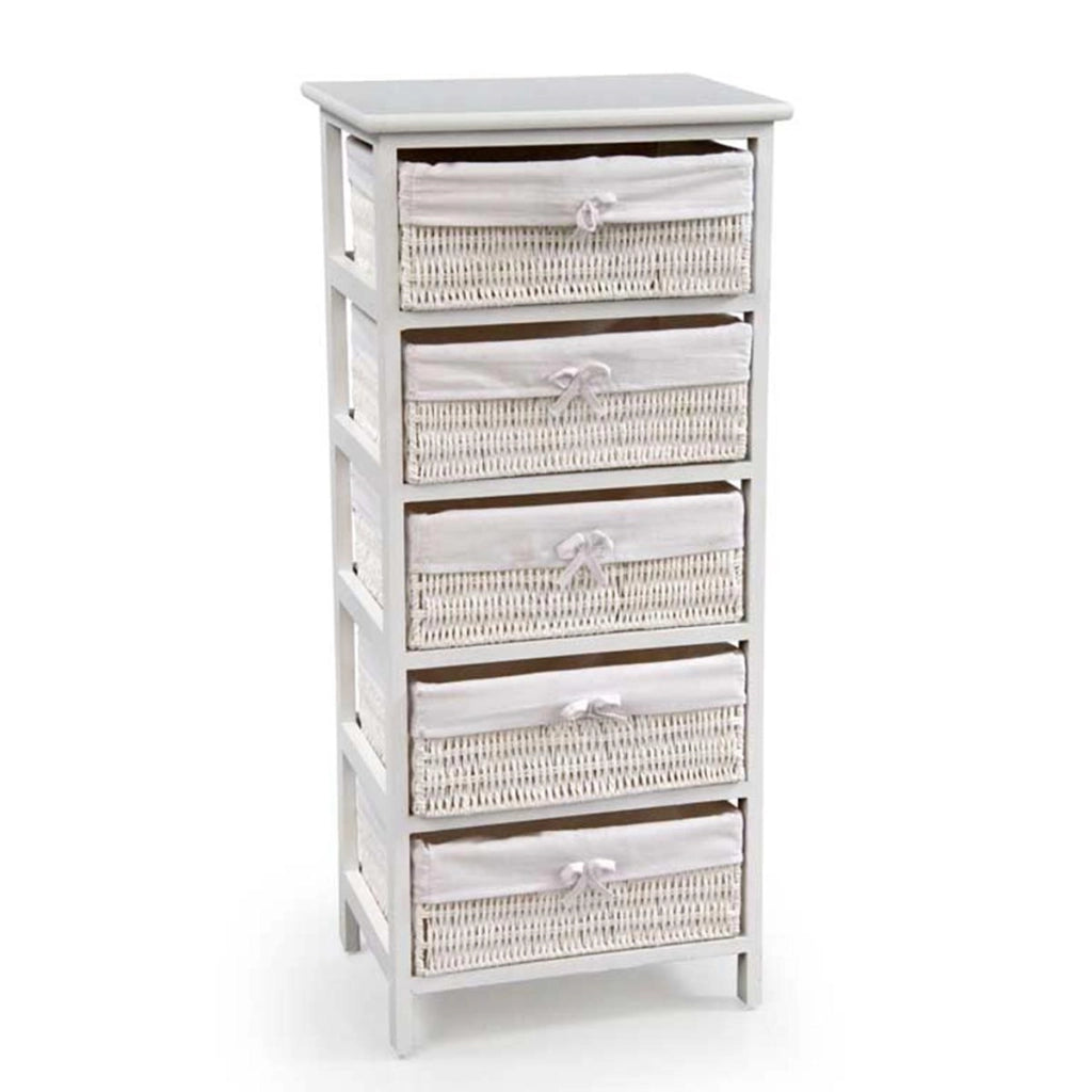 CASSETTIERA IN LEGNO DECORATA A 5 CASSETTI 40X29X90 CM COLORE BIANCO