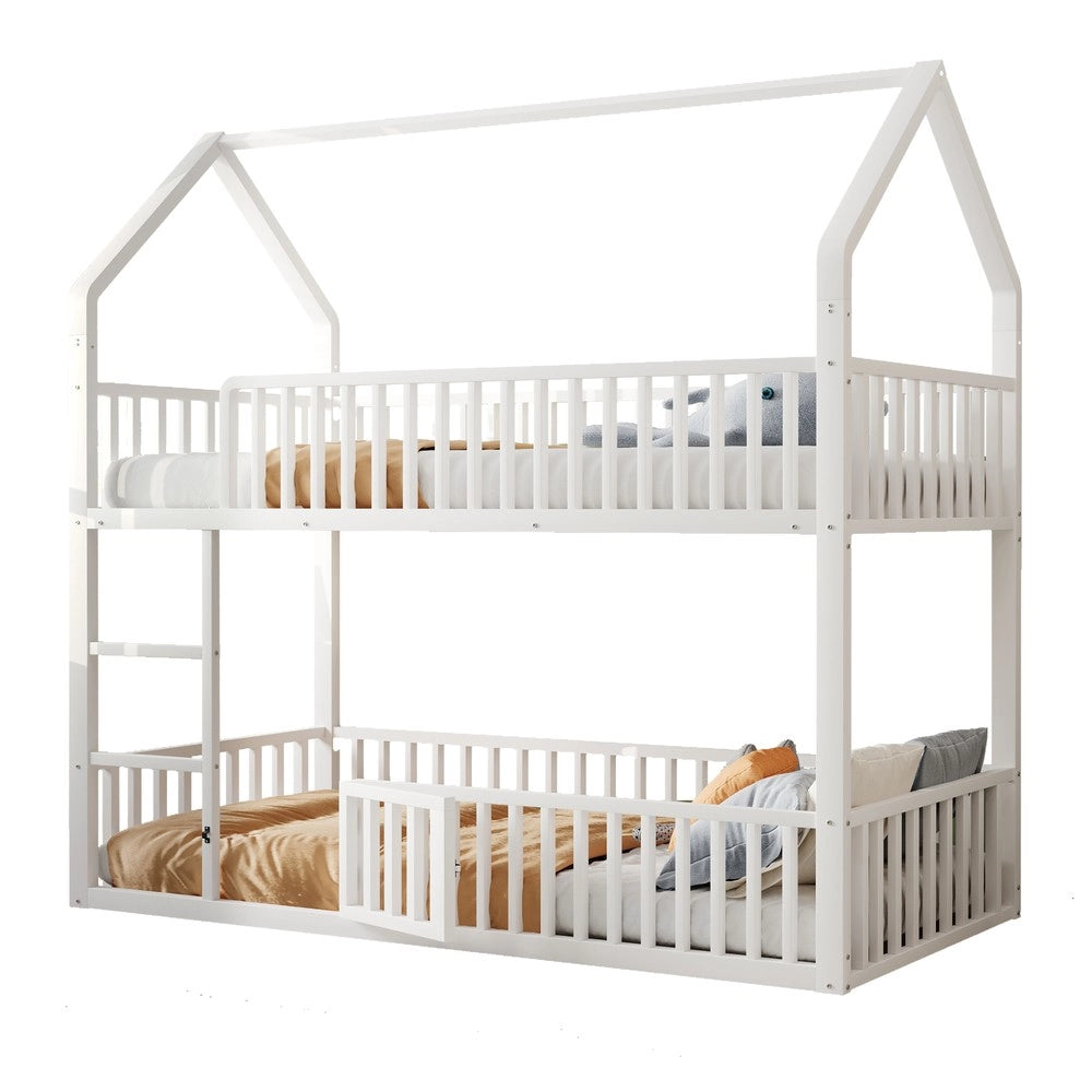 Letto a Castello per Bambini con Scala e Porta ¨C Xylo ¨C Metallo Bianco 90x200
