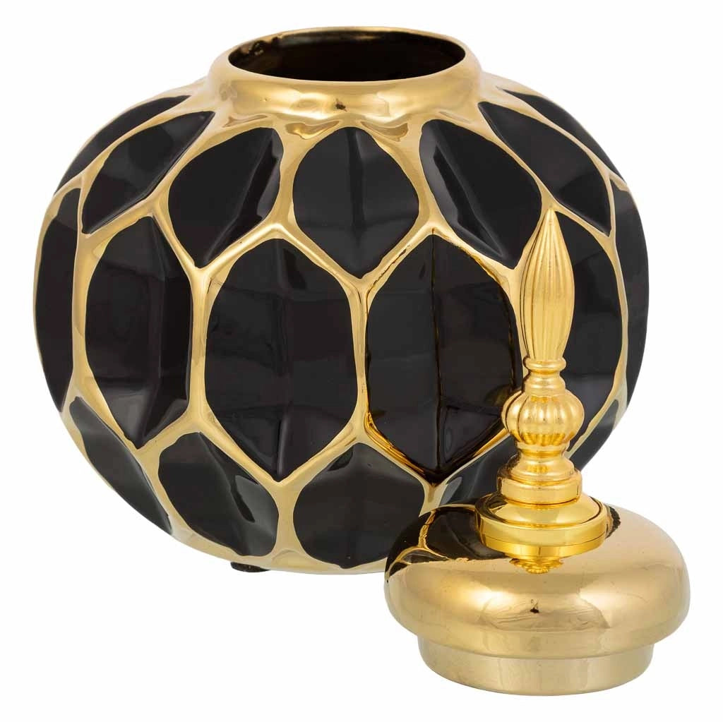 Vaso in ceramica nera e oro, D16,5x23,5h cm
