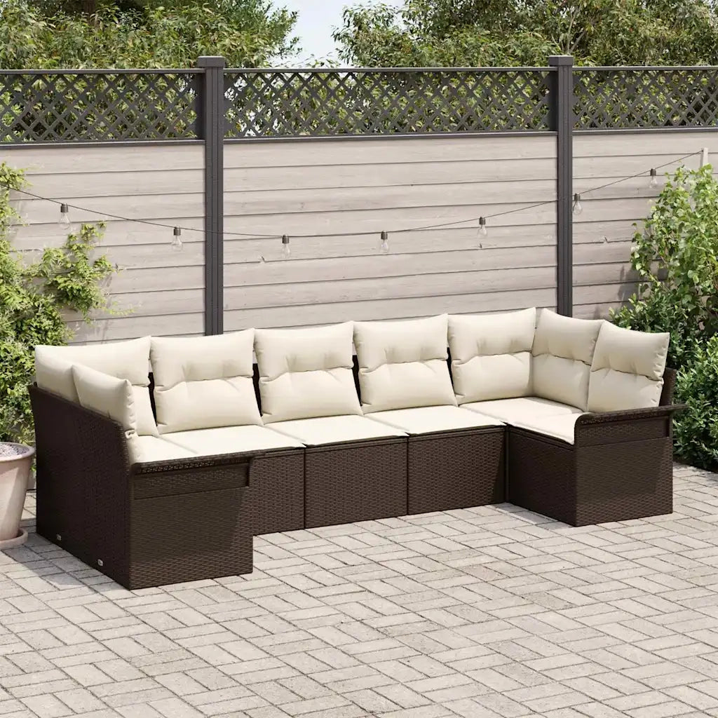 Set Divano da Giardino con cuscino 7 pcs Marrone polyrattan
