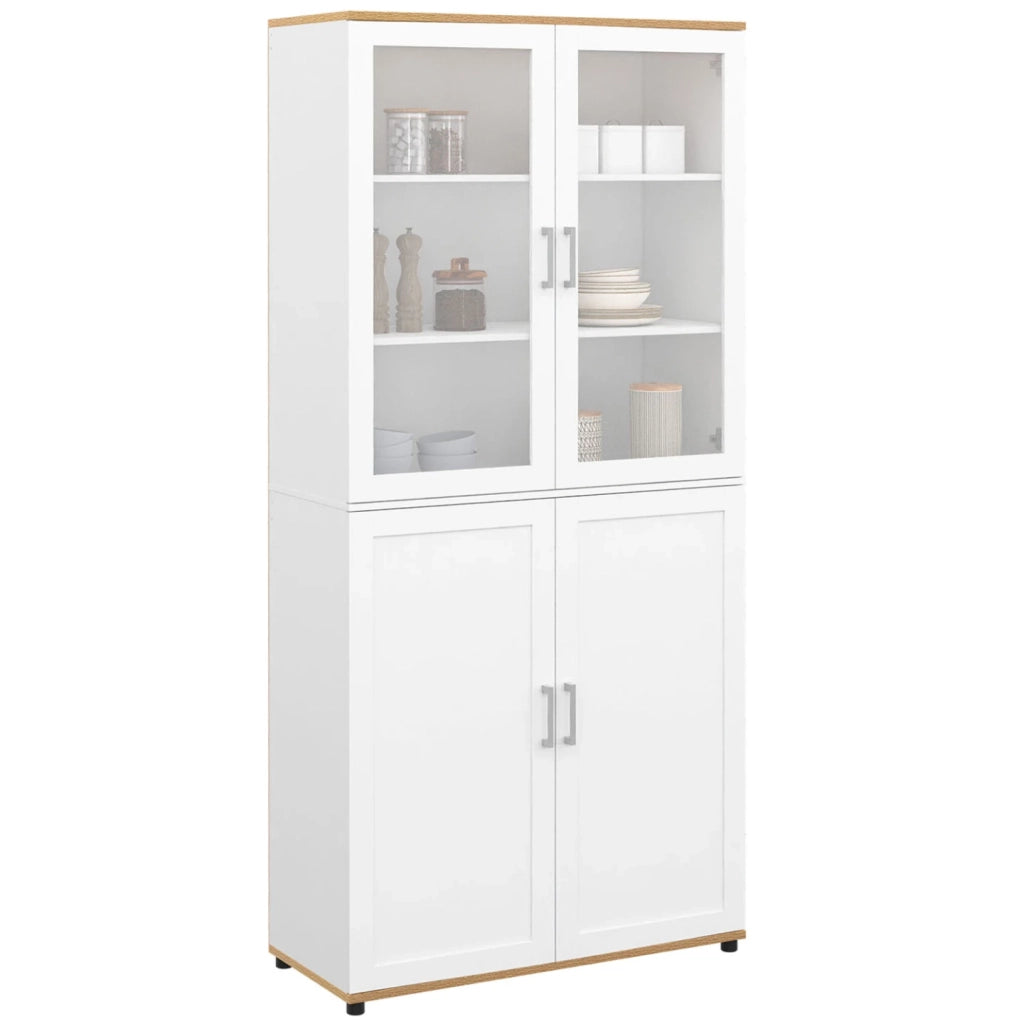 IDMarket - Mobiletto da bagno VITO a 4 ante, di cui 2 vetrate, bianco e legno