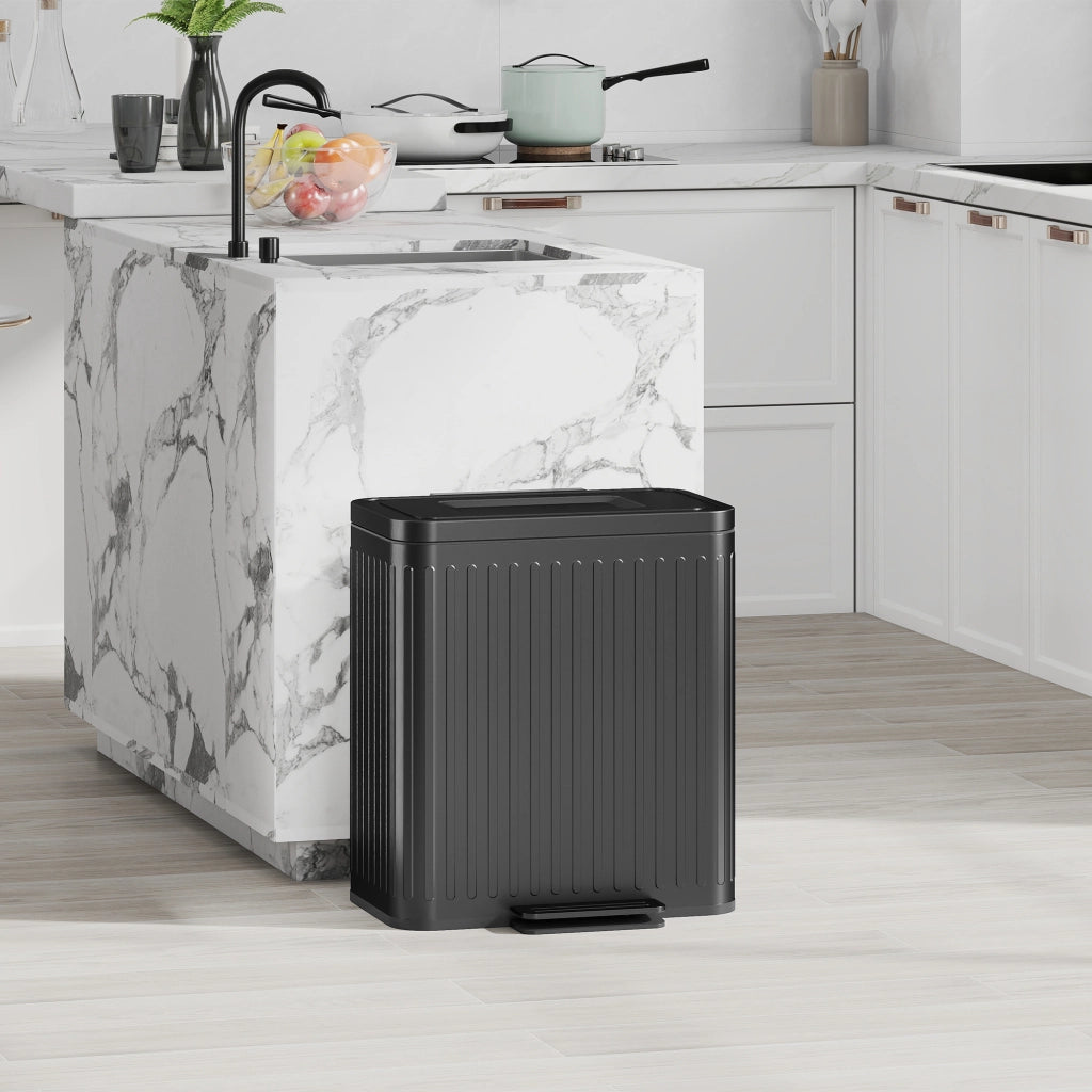 Cestino Doppio Compartimento 2x20L con Pedale ¨C Minimal ¨C 45.5x36.5x51cm Nero