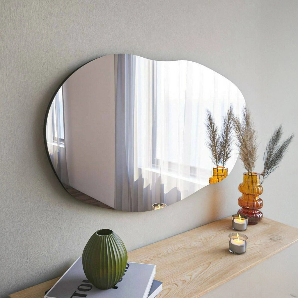Specchio Apache, Specchiera, Articolo d'arredo a muro, Decorazione con specchio, 52x2h89 cm, Nero