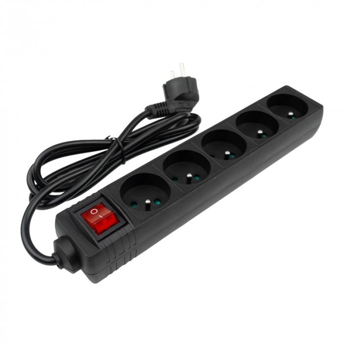 Multipresa 5 prese 1,5 m con interruttore nera Ecolight