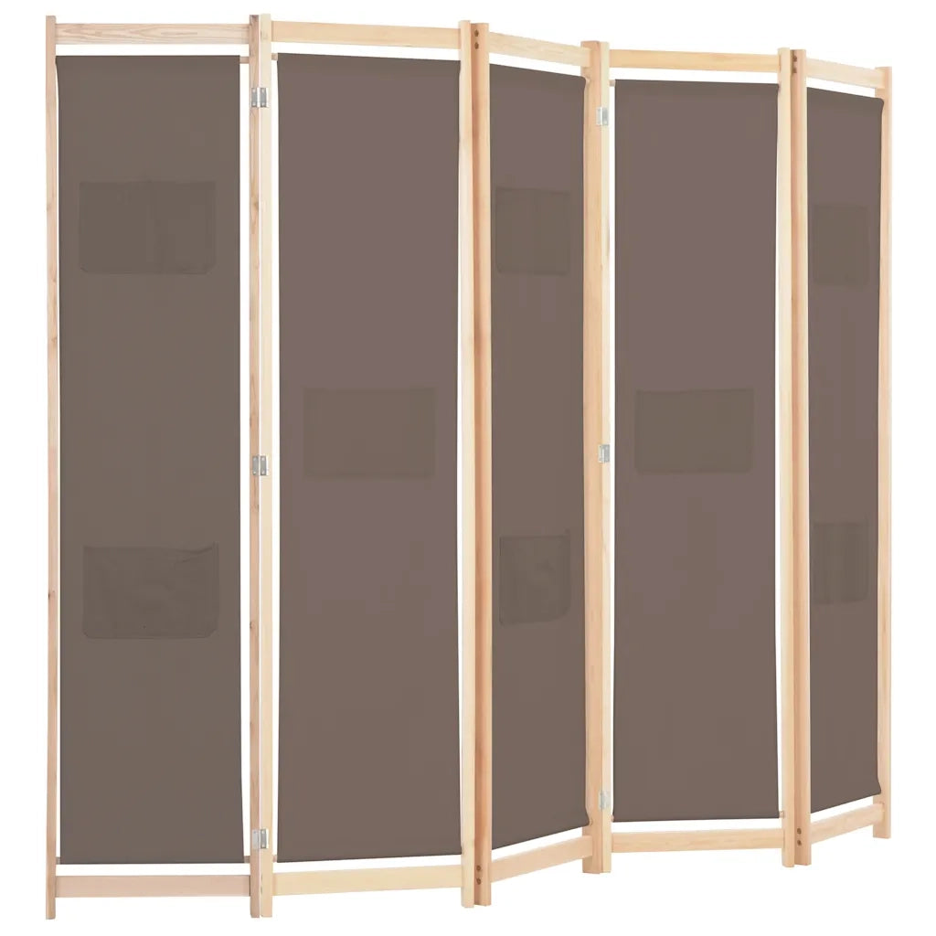 Divisorio Ambienti | Divider per stanze | Paravento a 5 Pannelli Marrone 200x170x4 cm in Tessuto