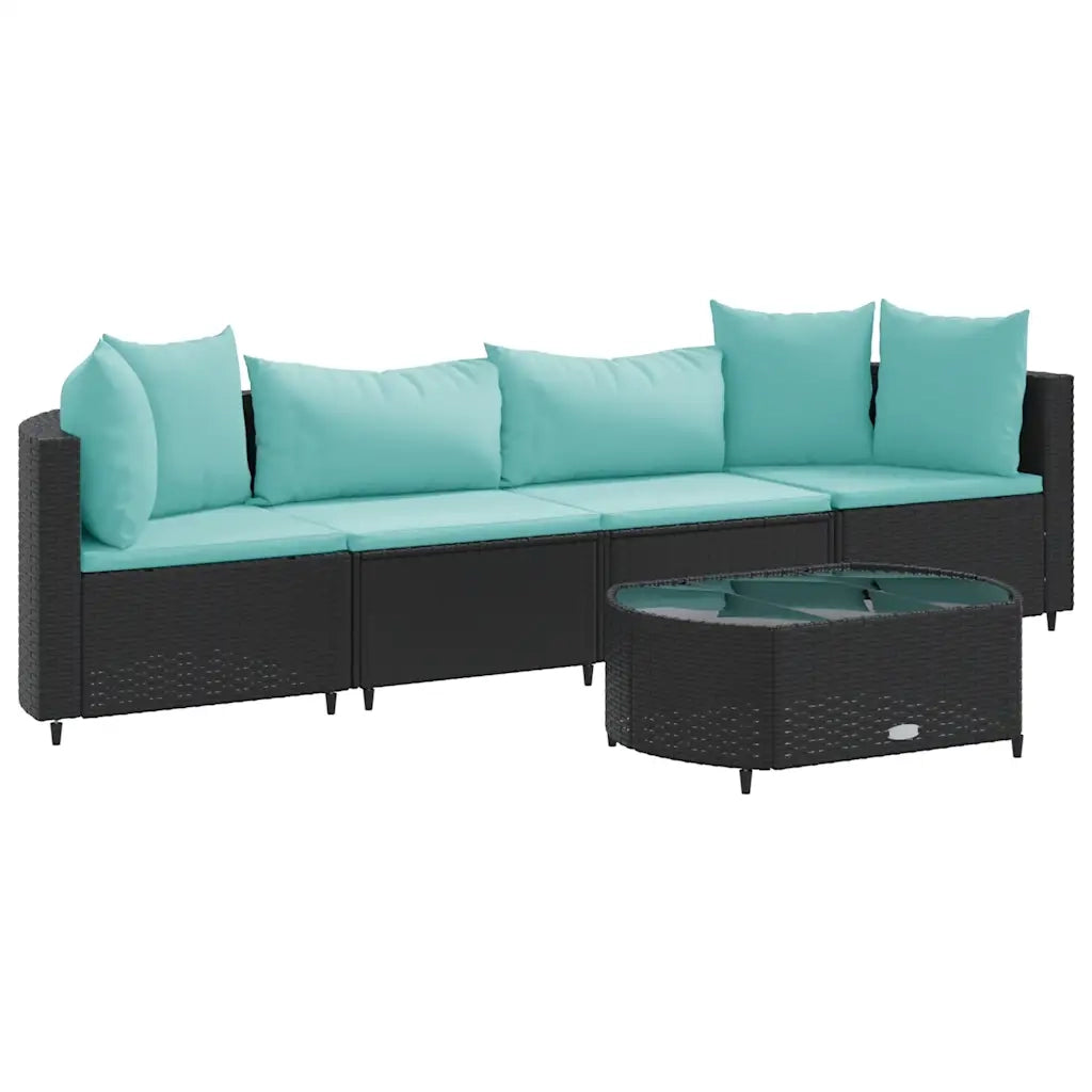 Set Divani da Giardino 5 pz con Cuscini in Polyrattan Nero 3308372